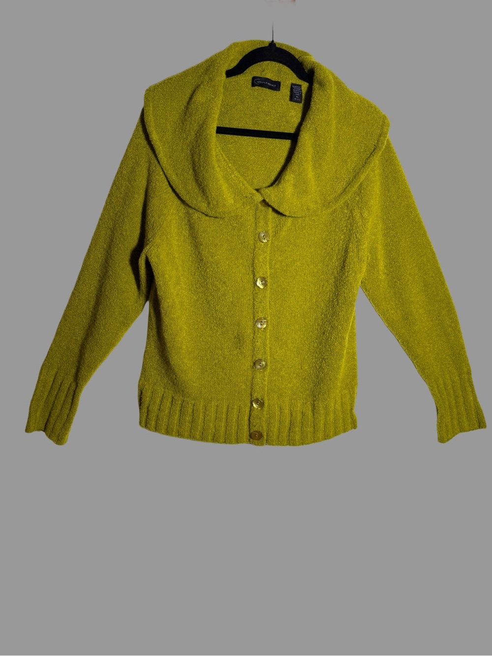 Context Chartreuse Green Button-Front Shawl Collar Cardigan
